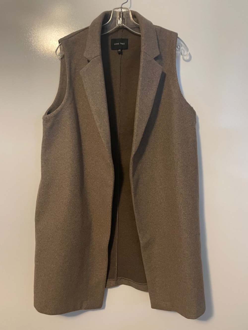 Love Tree Brown Open Front Sleeveless Vest Jacket Lapel Layering Women’s Large